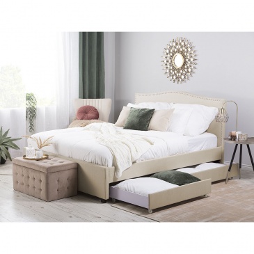 Łóżko beżowe tapicerowane pojemnik 160 x 200 cm Cucciolo BLmeble