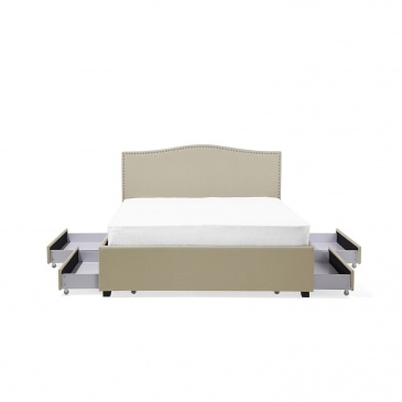 Łóżko beżowe tapicerowane pojemnik 180 x 200 cm Cucciolo BLmeble
