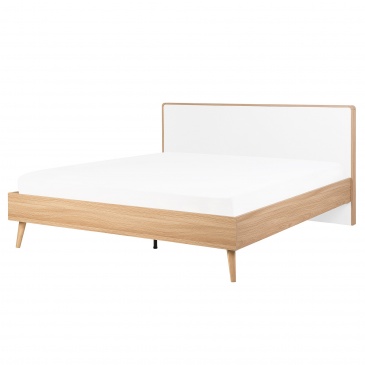 Łóżko drewniane 160 x 200 cm LED jasnobrązowe SERRIS