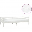 łóżko dzienne z materacem, 90x200 cm, białe, drewno sosnowe