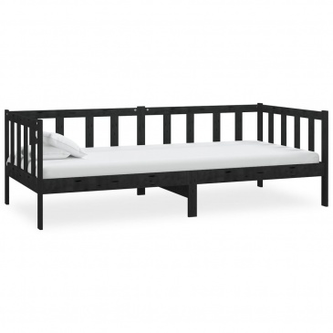łóżko dzienne z materacem, 90x200 cm, czarne, drewno sosnowe
