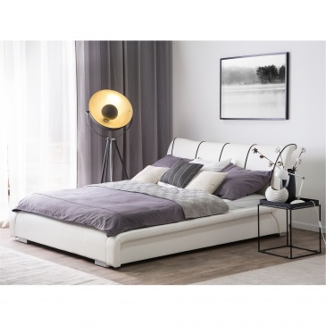 Łóżko skórzane LED 160 x 200 cm białe NANTES