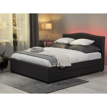 Łóżko szare tapicerowane pojemnik LED kolorowy 160 x 200 cm Cucciolo
