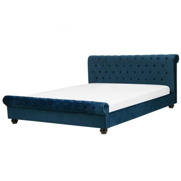 Łóżko welurowe 180 x 200 cm niebieskie AVALLON