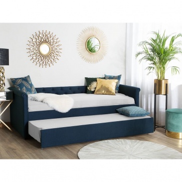 Łóżko wysuwane tapicerowane 90 x 200 cm niebieskie LIBOURNE