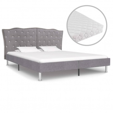 Łóżko z materacem, jasnoszare, tkanina, 160 x 200 cm