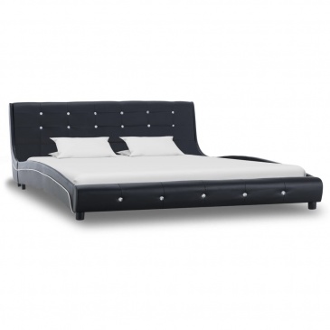 Łóżko z materacem memory, czarne, sztuczna skóra, 160 x 200 cm