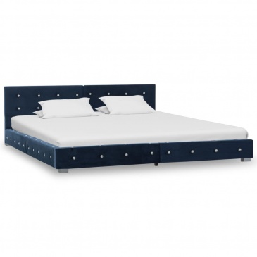 Łóżko z materacem memory, niebieskie, aksamit, 160 x 200 cm