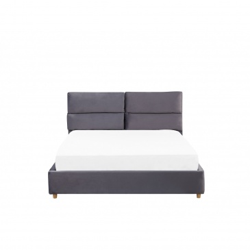 Łóżko z pojemnikiem welurowe 140 x 200 cm szare BATILLY