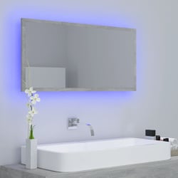 Lustro łazienkowe z led, szarość betonu, 90x8,5x37 cm, płyta