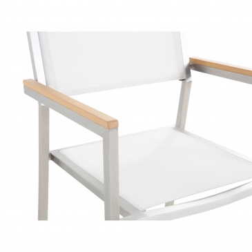 Meble ogrodowe - stół granitowy 180 cm szary polerowany z 6 białymi krzesłami - Efraim