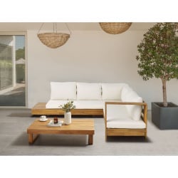 Narożnik ogrodowy ze stolikiem dla 5 osób MARETTIMO Lewostronny Certyfikowane drewno akacjowe Brązow