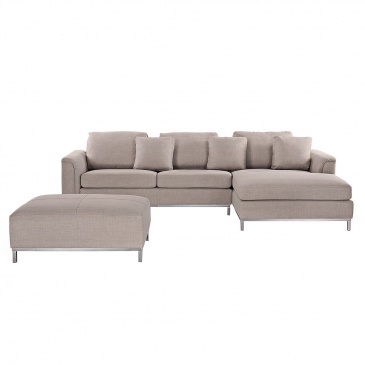 Nowoczesna sofa z pufą w kolorze beżowym L - kanapa tapicerowana - Bonaventura BLmeble
