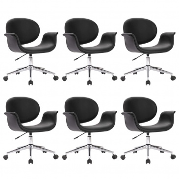 Obrotowe krzesła stołowe, 6 szt., czarne, sztuczna skóra