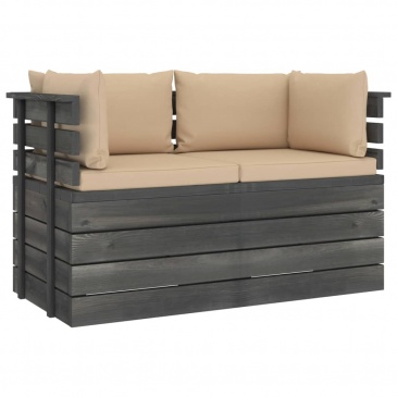 Ogrodowa sofa 2-osobowa z palet, z poduszkami, drewno sosnowe