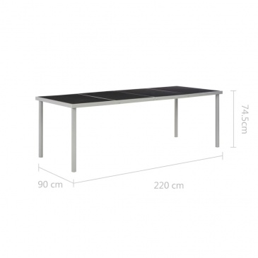 Ogrodowy stół jadalniany, czarny, 220 x 90 x 74,5 cm, stalowy