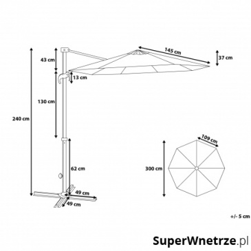 Parasol ogrodowy Ø300 cm dunkelgrau/biały Inzerillo