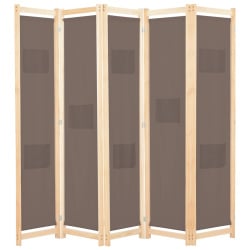 Parawan 5-panelowy, brązowy, 200 x 170 x 4 cm, tkanina Parawan 5-panelowy, brązowy, 200 x 170 x 4 cm, tkanina