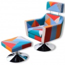 Fotel telewizyjny z podnóżkiem patchworkowy