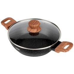 Patelnia granitowa głęboka ze szklaną pokrywką GRANITICA WOOD 24 cm, 2,2 l