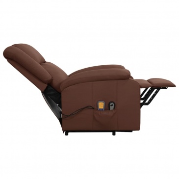 Podnoszony fotel rozkładany, masujący, brązowy, ekoskóra