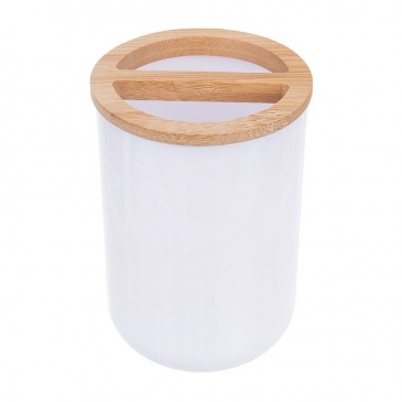 Pojemnik kubek łazienkowy organizer na szczoteczki do zębów biały bambusowy