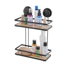 Półka łazienkowa wisząca płaska podwójna przyssawka koszyk bambus - yoka Półka łazienkowa wisząca płaska podwójna przyssawka koszyk bambus - yoka