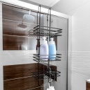 Półka łazienkowa zawieszana na kabinę, szybę prysznicową, pod prysznic, metalowa, czarna