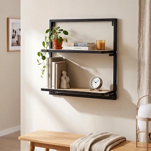Półka ścienna metalowa czarna 2-poziomowa 40x12x40 cm Półka ścienna metalowa czarna 2-poziomowa 40x12x40 cm