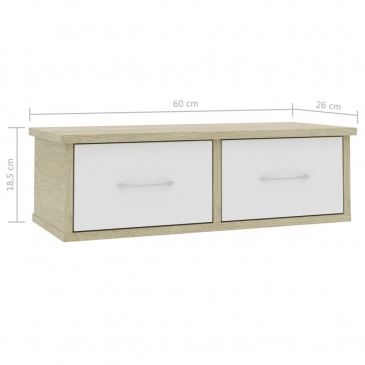Półka ścienna z szufladami, biel i dąb sonoma, 60x26x18,5 cm