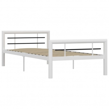 Rama łóżka, biało-czarna, metalowa, 100 x 200 cm
