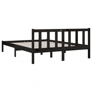 Rama łóżka, czarna, lite drewno sosnowe, 135x190 cm, podwójna