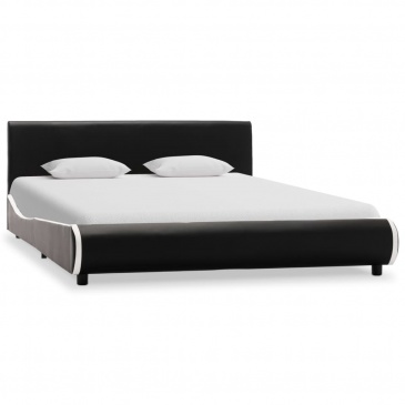 Rama łóżka, czarna, sztuczna skóra, 140 x 200 cm