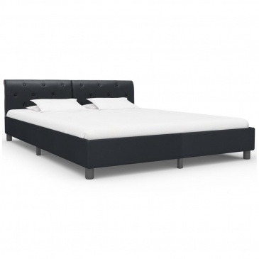 Rama łóżka, czarna, sztuczna skóra, 160 x 200 cm