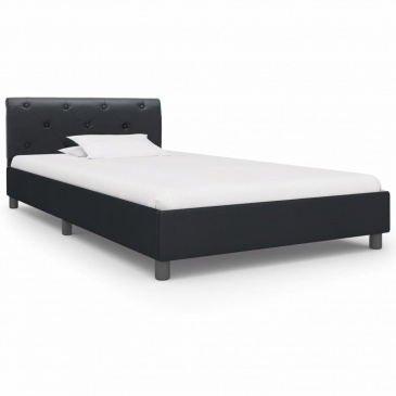 Rama łóżka, czarna, sztuczna skóra, 90 x 200 cm