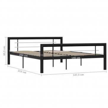 Rama łóżka, czarno-biała, metalowa, 140x200 cm