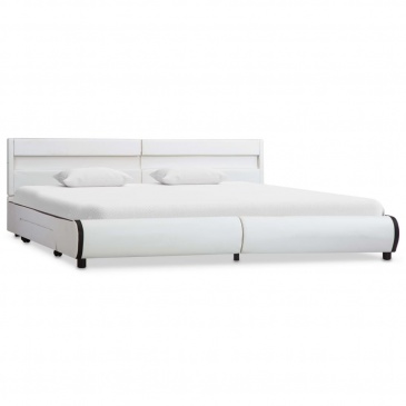 Rama łóżka LED, biała, sztuczna skóra, 180 x 200 cm