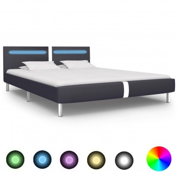 Rama łóżka LED, czarna, sztuczna skóra, 160 x 200 cm