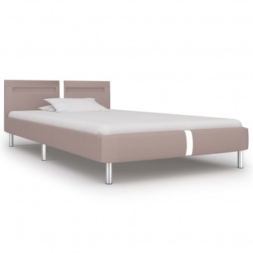 Rama łóżka LED, kolor cappuccino, sztuczna skóra, 90 x 200 cm