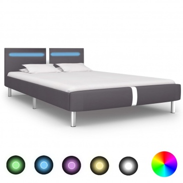Rama łóżka LED, szara, sztuczna skóra, 120 x 200 cm