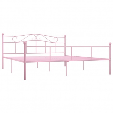 Rama łóżka, różowa, metalowa, 200 x 200 cm