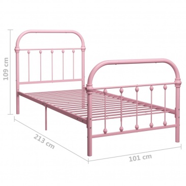 Rama łóżka, różowa, metalowa, 90 x 200 cm