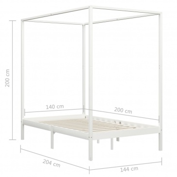 Rama łóżka z baldachimem, biel, lite drewno sosnowe, 140x200 cm
