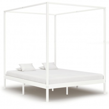 Rama łóżka z baldachimem, biel, lite drewno sosnowe, 180x200 cm