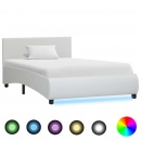 Rama łóżka z LED, biała, sztuczna skóra, 100 x 200 cm
