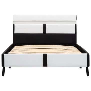 Rama łóżka z LED, biało-czarna, sztuczna skóra, 90 x 200 cm