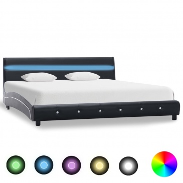 Rama łóżka z LED, czarna, sztuczna skóra, 180 x 200 cm