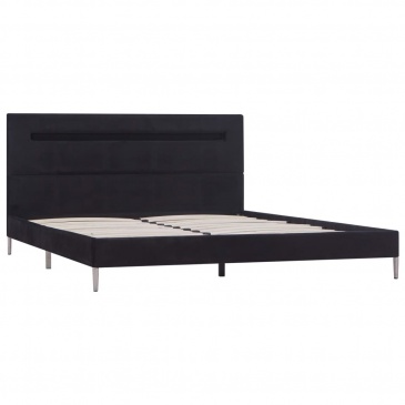 Rama łóżka z LED, czarna, tapicerowana tkaniną, 140 x 200 cm