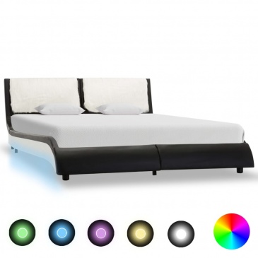 Rama łóżka z LED, czarno-biała, sztuczna skóra, 120 x 200 cm