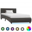 Rama łóżka z LED, szara, sztuczna skóra, 100 x 200 cm